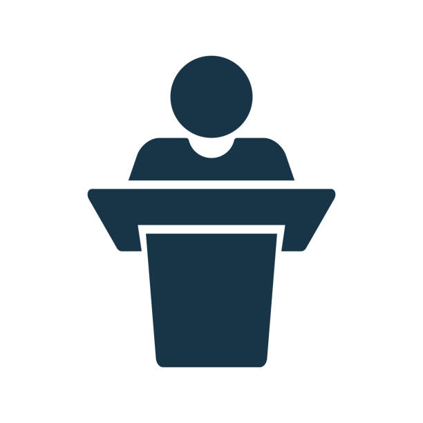 stockillustraties, clipart, cartoons en iconen met the person giving the lecture. speech silhouette icon. vector. - universitair docent