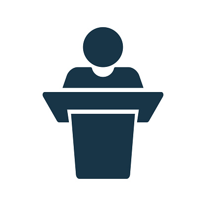 The person giving the lecture. Speech silhouette icon. Editable vector.