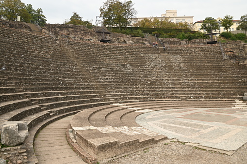 A view of the ancient remains of a Roman Amphitheatre complex in the French city of Lyon.