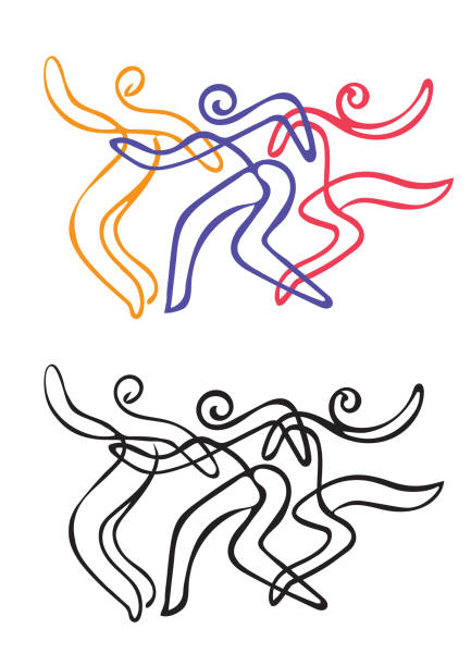 Traditional Dancing people, Dance Troupe, folk dance symbol. Expressive, line art stylized illustrations of lively dancers. Isolated on white background. Vector available. dance troupe stock illustrations