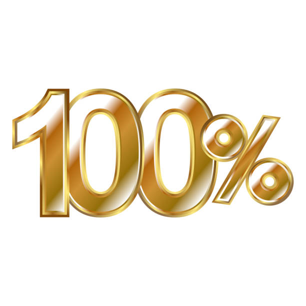 istock 100 percent, golden shiny numbers banner element. Special offer price reduction message promotion store design 1455792002