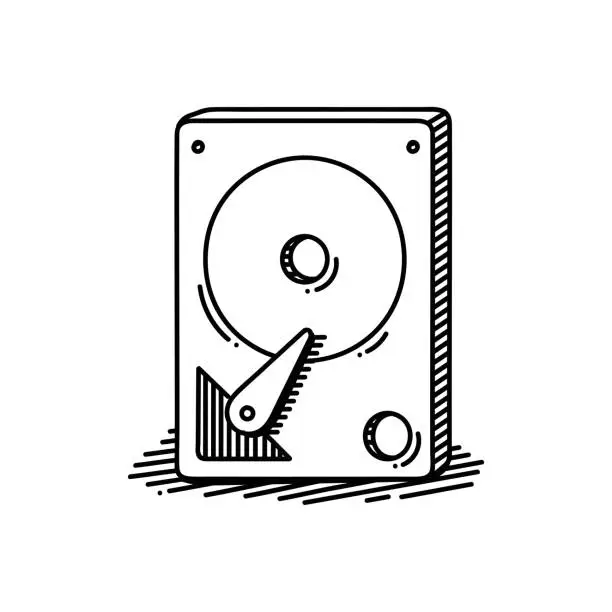 Vector illustration of Hard Drive Line icon, Sketch Design, Pixel perfect, Editable stroke. Hard Disk, Storage, Data.