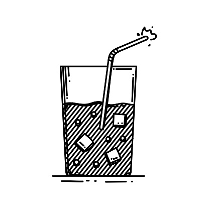 Cold Water Line icon, Sketch Design, Pixel perfect, Editable stroke. Cold Temperature, Cold Drink, Glass.