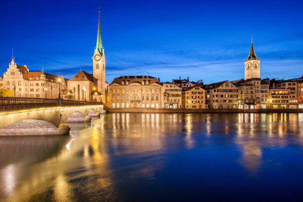 istock Zurich Downtown Waterfront Switzerland Night 1455794160