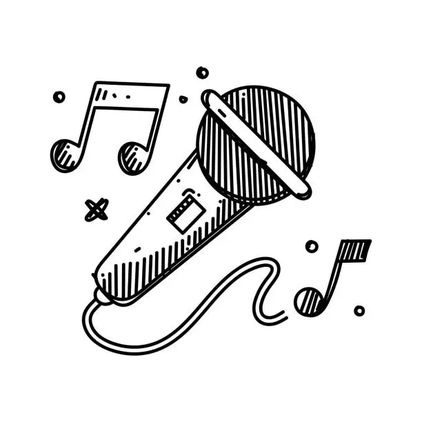 Vector illustration of Karaoke Line icon, Sketch Design, Pixel perfect, Editable stroke. Music, Singer, Dance.