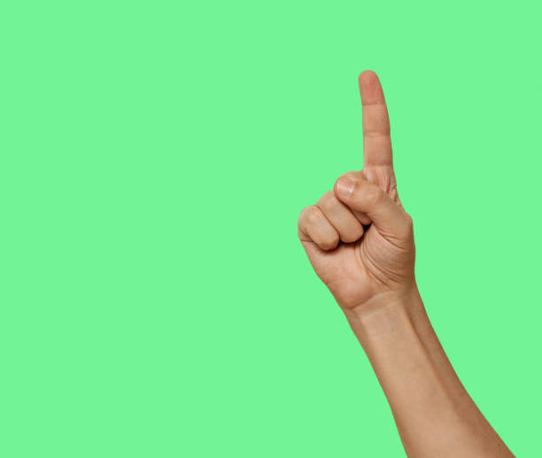 istock Index finger raised up isolated on green screen background 1455796216