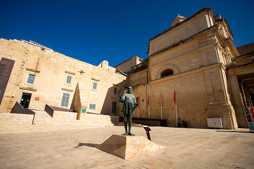 Valletta, Malta. October 7, 2022. Monument to the Master of the Order of the Johannites, Jean Parisot de la Valette