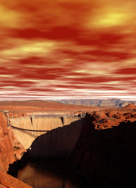 Elevated view Lake Powell and Glen Canyon Dam in the Northern Arizona Desert