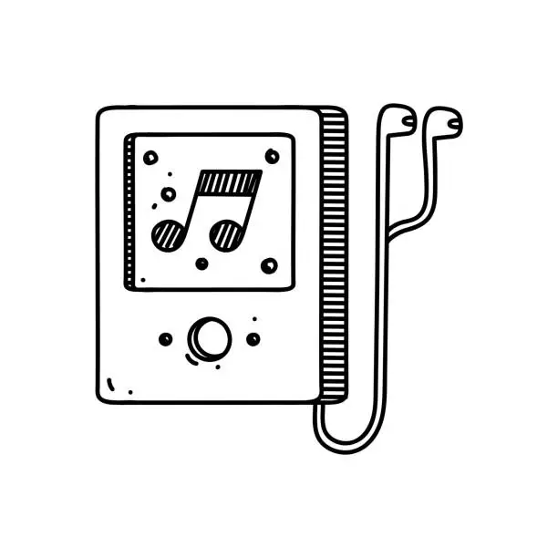 Vector illustration of Mp3 Player Line icon, Sketch Design, Pixel perfect, Editable stroke. Music, Entertainment, Audio, Movie, Multimedia.