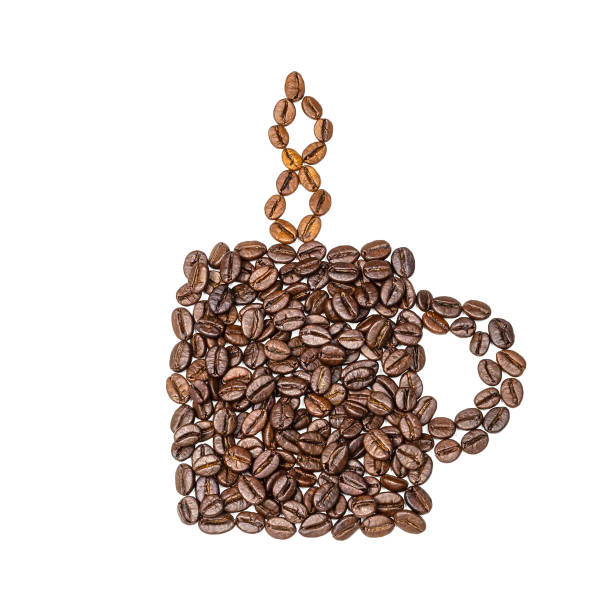 Coffee mug with steam from roasted coffee beans