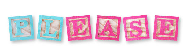 istock Please concept with childs wood blocks on white with clipping path 1455805438