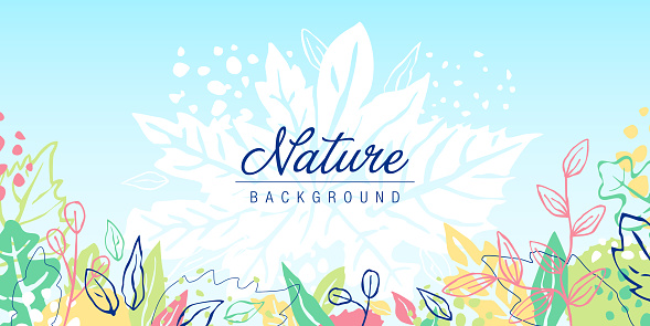 Horizontal grunge abstract, nature background with colourful leaves. Fully editable vector, easy to change color, ready to put your message, logo or any other graphics.