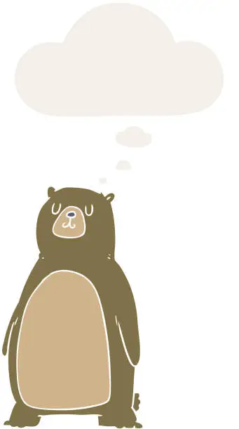 Vector illustration of cartoon bear with thought bubble in retro style