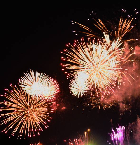 istock Fireworks lit up in the night sky 1455808493