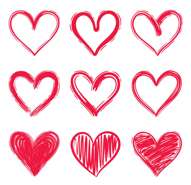 Hearts Set of hand drawn red hearts. Brush strokes. Vector design elements isolated on white background. brush stroke heart stock illustrations