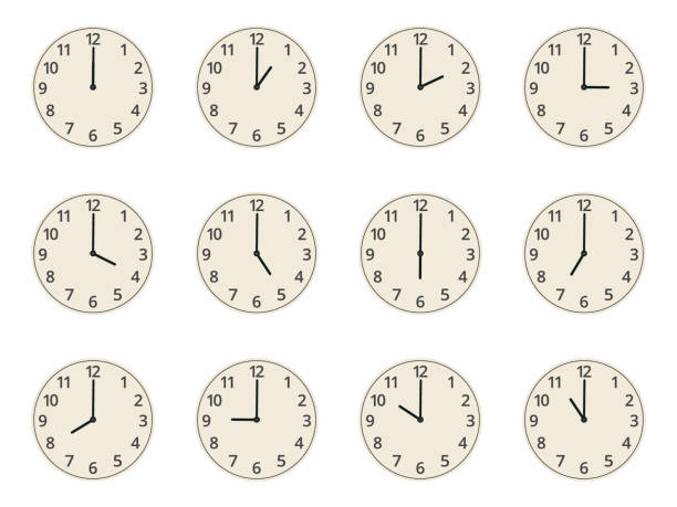 istock Watch faces. Cartoon clocks showing different time, round analog watch faces with numbers flat vector illustration set. Vintage clock faces 1455811788