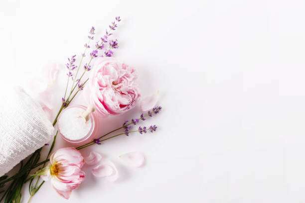 istock Roses and lavender, salt, towel, spa background 1455812329