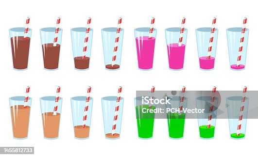 istock Glasses with drinks and straws vector illustrations set 1455812733