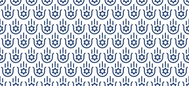 Vector illustration of Jewish linear seamless pattern with Hamsa hand of Miriam vector illustration