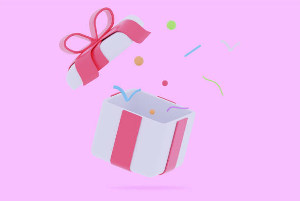 istock 3d gift boxes open and closed Set with red ribbon bow 1455814230
