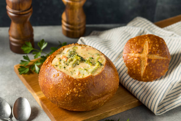 istock Homemade Broccoli Cheddar Soup Bread Bowl 1455818003