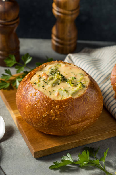 istock Homemade Broccoli Cheddar Soup Bread Bowl 1455818009