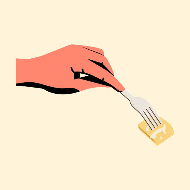 Vector illustration of human hand holding piece of sweet Roti