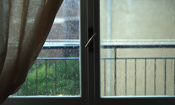 istock Heavy rain outside the window. Bad weather. 1455829533