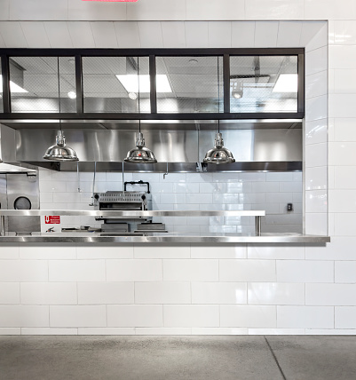 Commercial kitchen with clean counter top