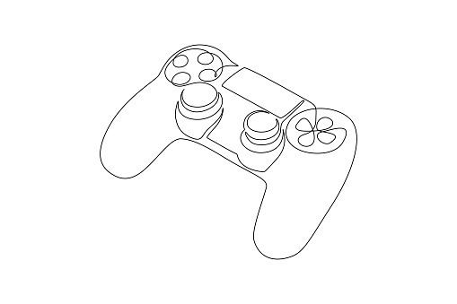 One continuous line drawing of game stick. Joystick to play the game and controller for PC concept cyber sport in simple linear style. Editable stroke. Doodle icon vector illustration.