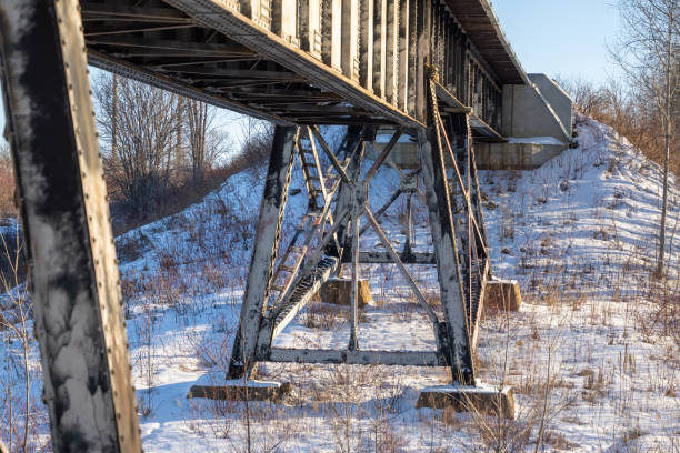 istock Steel beams under a railway bridge on a sunny winter afternoon 1455830072