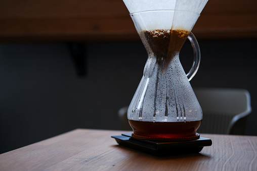 chemex brewed on wooden table
