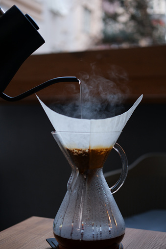 chemex brewed on wooden table