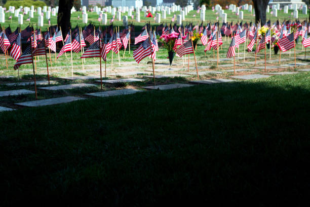 istock A shadow encroaching on rows of tombstones. 1455831401