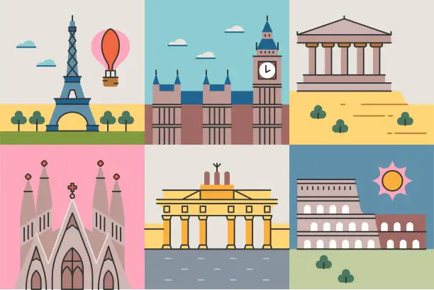 Vector illustration of Travel Landmarks—Brightline Series
