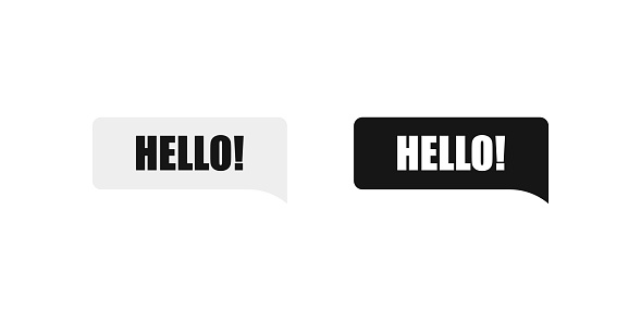 Hello chat message, greeting sms notification. Social media messenger chatting button.