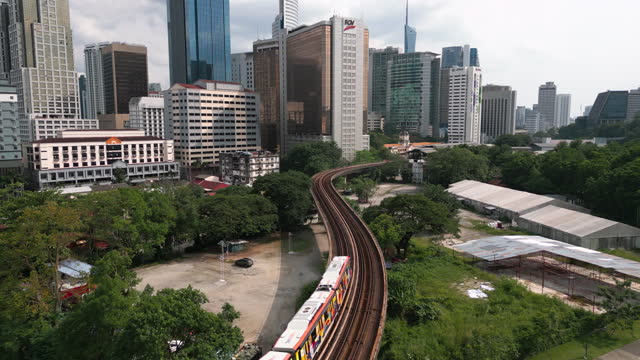 Aerial view of a train in Kuala Lumpur city