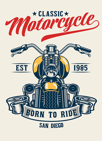 Vector of Vintage T-shirt Design of Classic Motorcycle Garage
