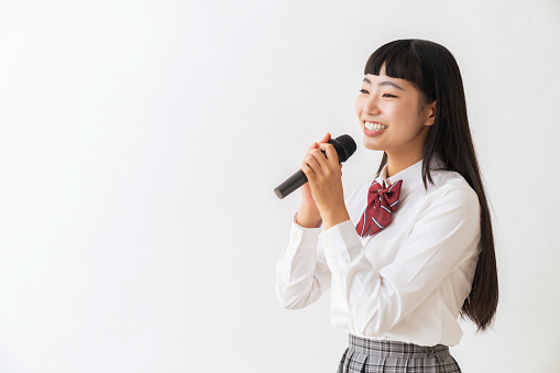 asian girl student ,School uniform,karaoke