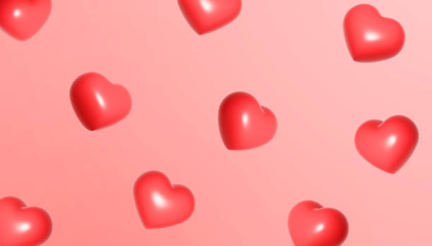 istock Falling big red hearts on a red background. Valentine's day or wedding concept. 3D illustration. 1455848738