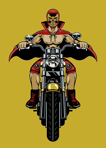 Vector of Luchador Wrestler Riding the Motorcycle