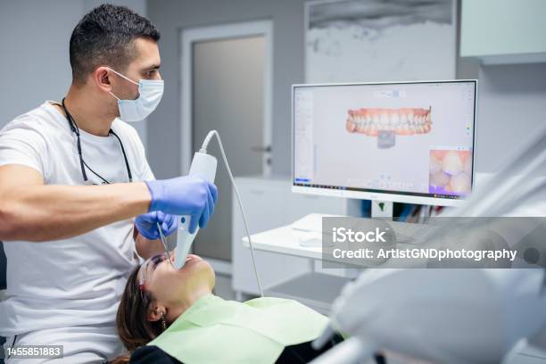Dental Procedure With The Help Of 3d Tooth Scanner Technology Stock Photo - Download Image Now