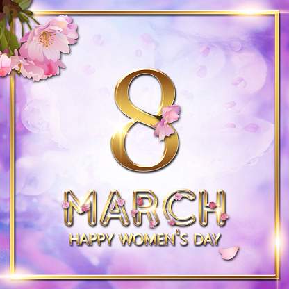 square greeting poster for March 8 for decoration, with flowers for social media and web resources