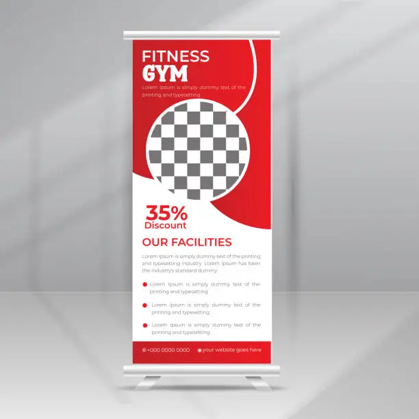 Vector illustration of Body Fitness Gym Roll up Banner Standee Display template