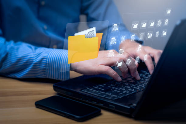istock Document Management System concept. Enterprise content management, Digital asset management, Document imaging, Workflow, Records management, Online document file data software for efficient archiving. 1455864125