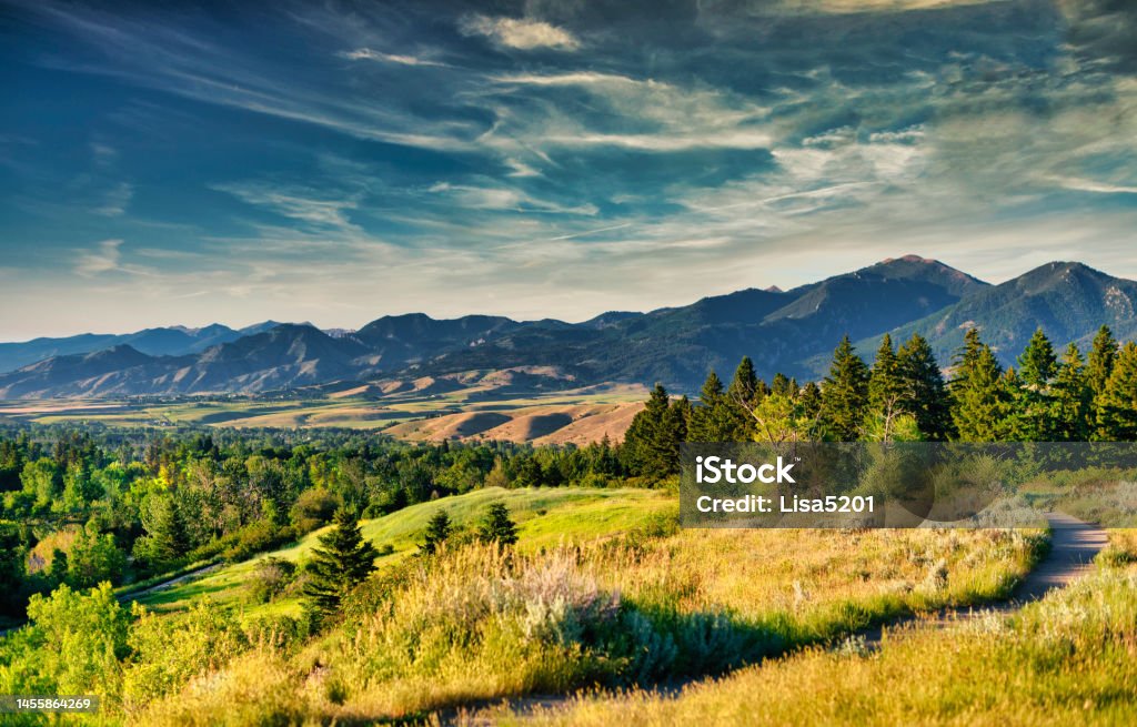 Stunning scenic mountain ranges and nature area in Montana summertime Stunning scenic scenic in Bozeman Montana Montana - Western USA Stock Photo