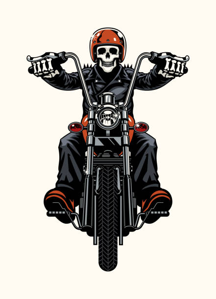 Skull Biker Riding the Vintage Motorcycle Vector of Skull Biker Riding the Vintage Motorcycle used motorcycle parts stock illustrations