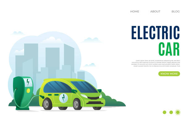 ilustraciones, imágenes clip art, dibujos animados e iconos de stock de estación de carga de automóviles eléctricos con persona, energía solar, vehículo eléctrico y fondo de la ciudad, tecnología innovadora futura y concepto alternativo de ahorro de energía. banner web, página de destino. ilustración vectorial - car backgrounds battery service