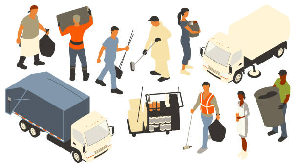 Isometric cleaning people vector art illustration