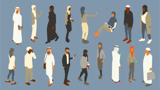 Vector illustration of Isometric Muslim people